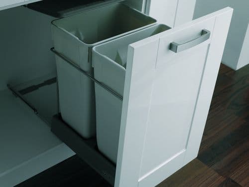 Pull-out waste bin, 2 x 35 ltr,  light grey bins with dark grey lid and base